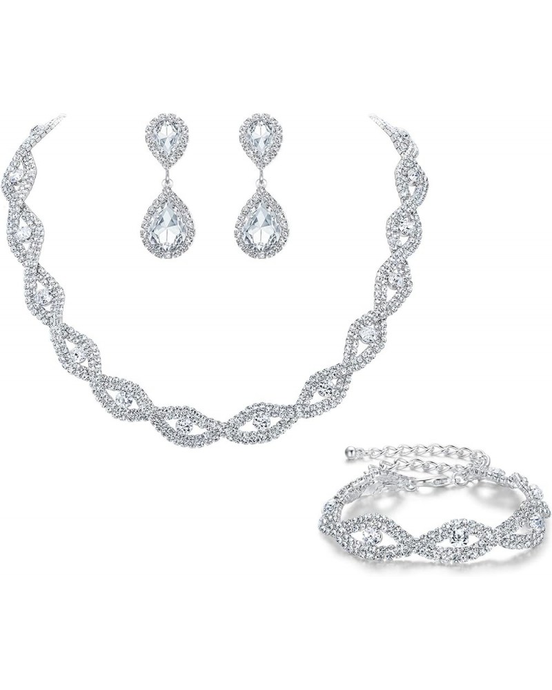 Wedding Jewelry Sets for brides Rhinestone Crystal Infinity Teardrop Marquise Choker Necklace Dangle Earrings for Women Style...