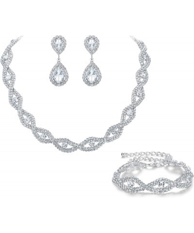 Wedding Jewelry Sets for brides Rhinestone Crystal Infinity Teardrop Marquise Choker Necklace Dangle Earrings for Women Style...