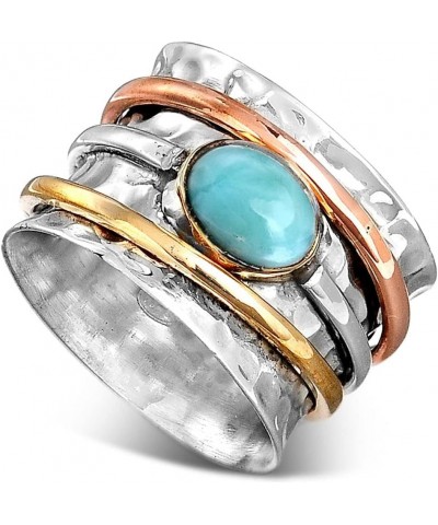 925 Sterling Silver Spinner Larimar Ring for Women with Copper and Brass Fidget Rings Bands $28.59 Rings