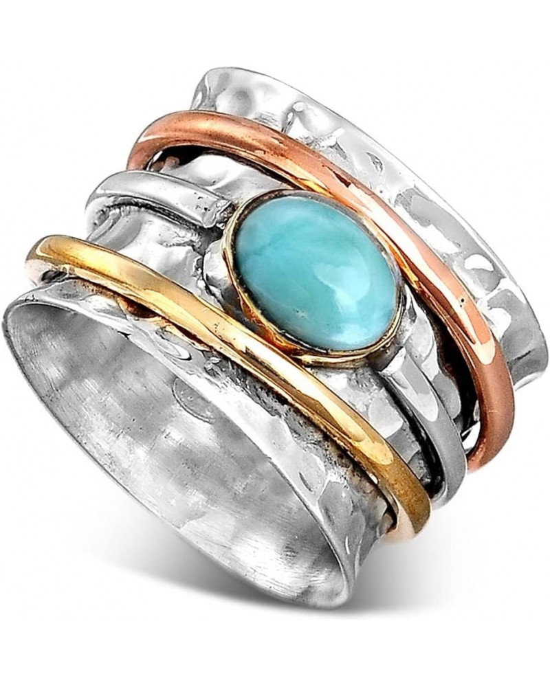 925 Sterling Silver Spinner Larimar Ring for Women with Copper and Brass Fidget Rings Bands $28.59 Rings