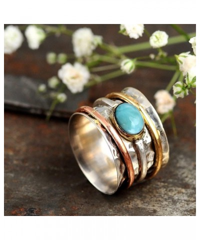 925 Sterling Silver Spinner Larimar Ring for Women with Copper and Brass Fidget Rings Bands $28.59 Rings