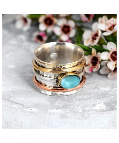 925 Sterling Silver Spinner Larimar Ring for Women with Copper and Brass Fidget Rings Bands $28.59 Rings