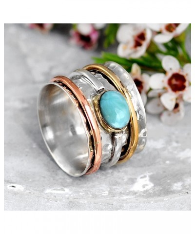 925 Sterling Silver Spinner Larimar Ring for Women with Copper and Brass Fidget Rings Bands $28.59 Rings