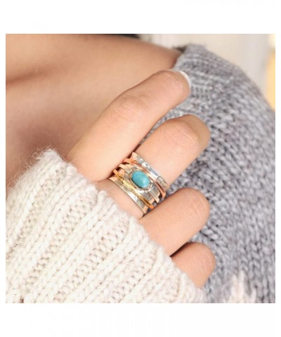 925 Sterling Silver Spinner Larimar Ring for Women with Copper and Brass Fidget Rings Bands $28.59 Rings