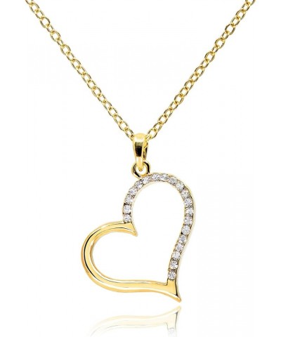 Cubic Zirconia Open Heart Necklace for Women • 14K Gold Plated Non Tarnish Wedding Jewelry • Sideways Pave Heart Shaped Penda...