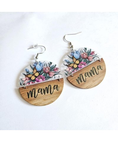 Acrylic Flower Sunflower Butterfly Bear MAMA Earrings Wooden Bear Leopard Print Mom Dangle Drop Earrings for Women Mother's D...