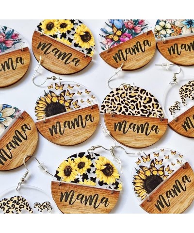 Acrylic Flower Sunflower Butterfly Bear MAMA Earrings Wooden Bear Leopard Print Mom Dangle Drop Earrings for Women Mother's D...