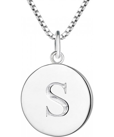 Initial Necklace for Women 925 Sterling Silver Round Pendant Polished A-Z Letter Jewelry Letter-S $26.95 Necklaces