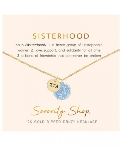 ZTA Necklace - Zeta Tau Alpha Blue Druzy Gemstone Necklace With Engraved Pendant – 14K Gold Dipped Jewelry with Blue Gemstone...