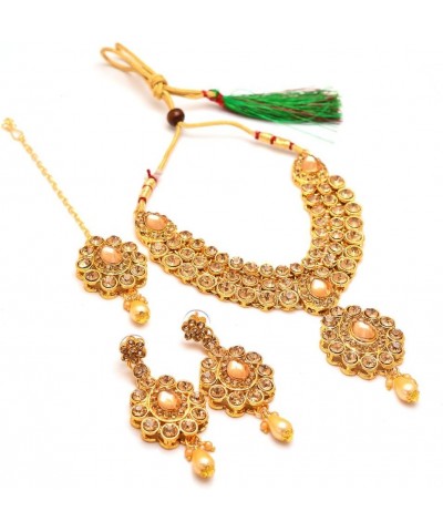 Necklace Set Pearl Polki AD CZ Multi-Stones Fashionable Gold Plated Jewelry for Women & Girls Golden $14.70 Jewelry Sets