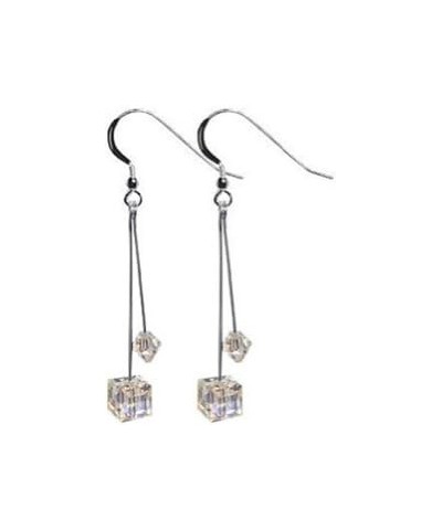 Cube & Bicone Shape Austrian Crystals 925 Sterling Silver 2.5 inch Dangle Earrings for Women Clear $12.25 Earrings