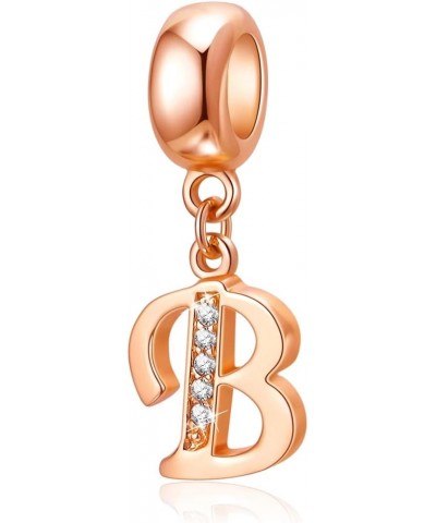 Letter Charms Rose Gold 925 Sterling Silver Alphabet Initial Crystal Dangle Beads fit Pandora Bracelets Mothers Christmas Day...