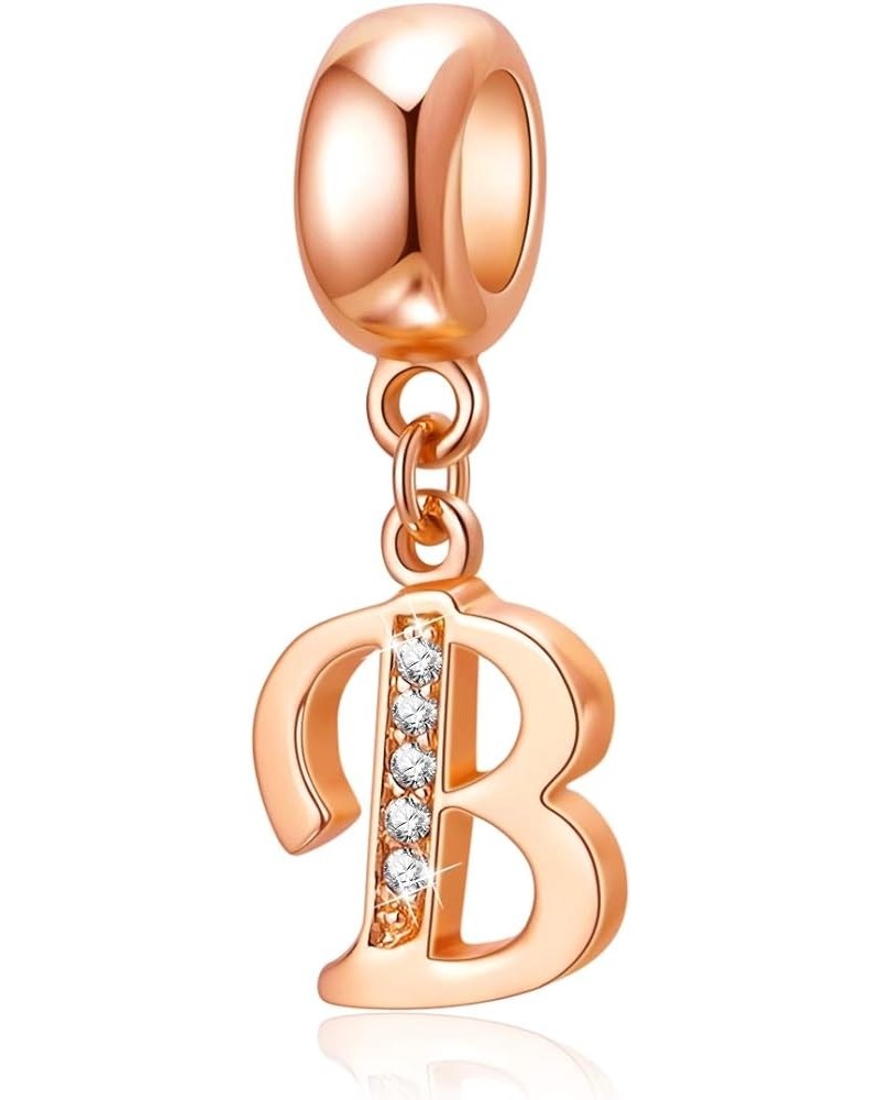 Letter Charms Rose Gold 925 Sterling Silver Alphabet Initial Crystal Dangle Beads fit Pandora Bracelets Mothers Christmas Day...