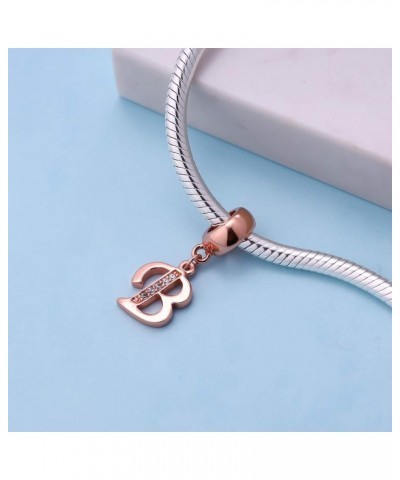 Letter Charms Rose Gold 925 Sterling Silver Alphabet Initial Crystal Dangle Beads fit Pandora Bracelets Mothers Christmas Day...