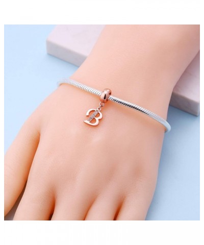 Letter Charms Rose Gold 925 Sterling Silver Alphabet Initial Crystal Dangle Beads fit Pandora Bracelets Mothers Christmas Day...