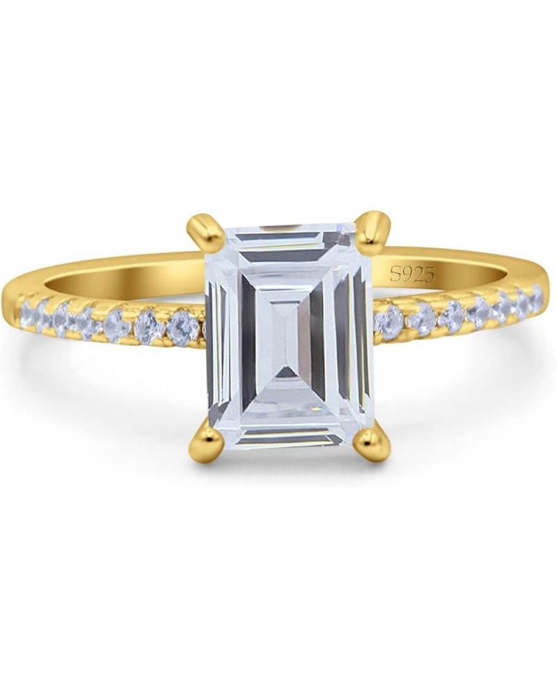 Emerald Cut Art Deco Wedding Ring Simulated Cubic Zirconia 925 Sterling Silver Yellow Tone, Simulated Cubic Zirconia $12.41 B...