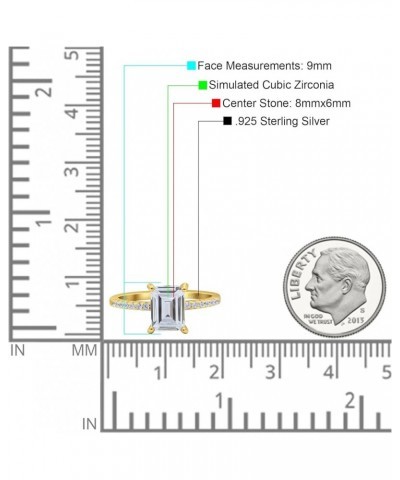 Emerald Cut Art Deco Wedding Ring Simulated Cubic Zirconia 925 Sterling Silver Yellow Tone, Simulated Cubic Zirconia $12.41 B...