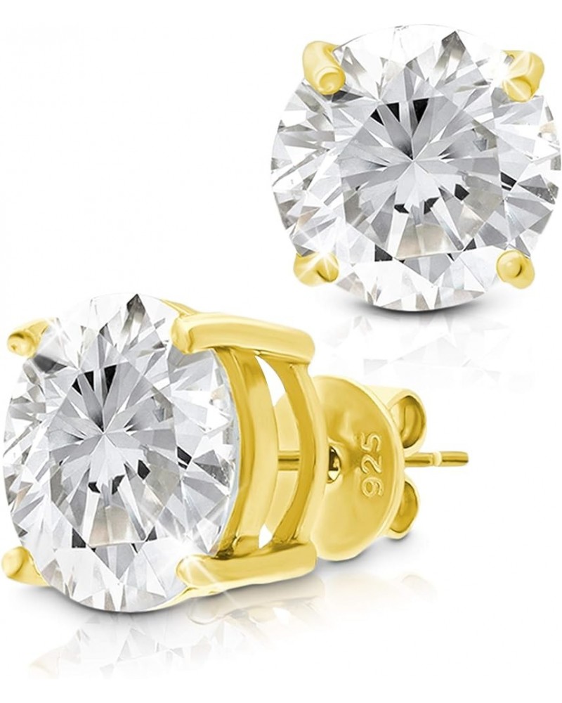 Sterling Silver 14K Solid White Gold Posts Cubic Zirconia Stud Earrings Yellow Gold 8 Millimeters $36.75 Earrings