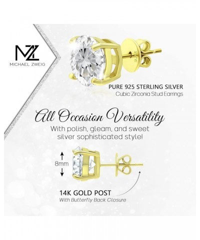 Sterling Silver 14K Solid White Gold Posts Cubic Zirconia Stud Earrings Yellow Gold 8 Millimeters $36.75 Earrings