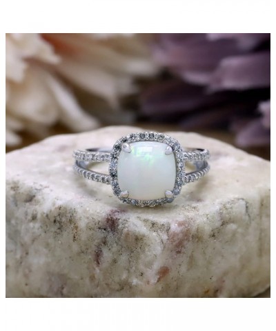 Cushion Cut 9MM Natural White Opal Gemstone And Diamond in 10K,14K OR 18K Solid Gold Halo Split Shank Engagement Bridal Weddi...