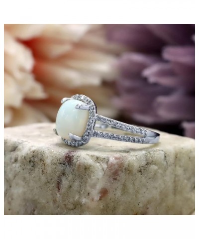 Cushion Cut 9MM Natural White Opal Gemstone And Diamond in 10K,14K OR 18K Solid Gold Halo Split Shank Engagement Bridal Weddi...