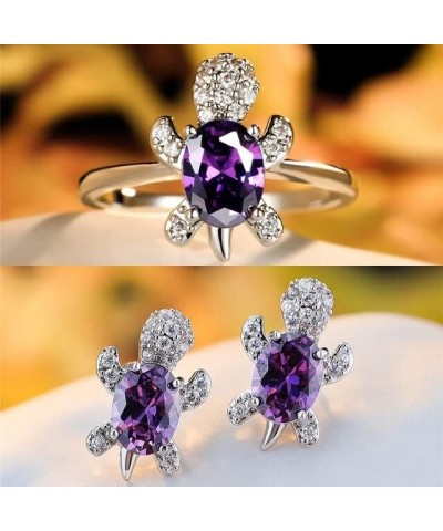 Blue Purple Oval Zircon Turtle Stud Earrings and Rings for Women Wedding Bridal Jewelry Sets Multicolor Stone Jewelry Animal ...