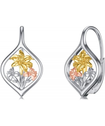 Birth Flower Leverback Earrings Sterling Silver Flower Leverback Earrings for Women Teens Birthday E-May $13.02 Earrings