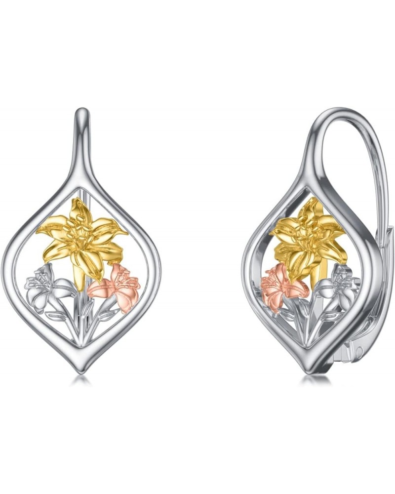 Birth Flower Leverback Earrings Sterling Silver Flower Leverback Earrings for Women Teens Birthday E-May $13.02 Earrings