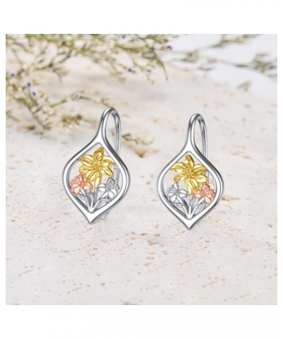 Birth Flower Leverback Earrings Sterling Silver Flower Leverback Earrings for Women Teens Birthday E-May $13.02 Earrings