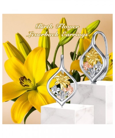 Birth Flower Leverback Earrings Sterling Silver Flower Leverback Earrings for Women Teens Birthday E-May $13.02 Earrings