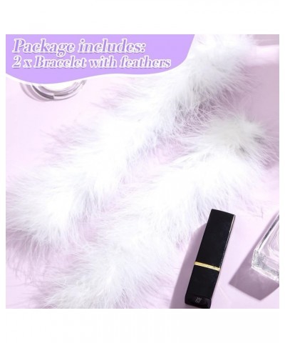 2 Pairs Women Feather Wrist Cuffs Furry Slap Bracelets Snap Fluffy Bangle Feather Cuffs Slap Wristbands for Party Decoration ...