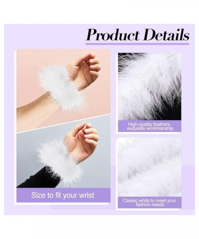 2 Pairs Women Feather Wrist Cuffs Furry Slap Bracelets Snap Fluffy Bangle Feather Cuffs Slap Wristbands for Party Decoration ...