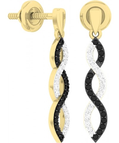 0.20 Carat (ctw) Round Black & White Diamond Swirl Dangle Earrings for Women in Gold 14K - Metal Stamp Screw Back Yellow Gold...