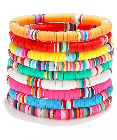 Rainbow Polymer Heishi Bracelets for Women Teen Girls Boho Vinyl Disc Clay Beaded Elastic Stackable Layering Bracelets Preppy...