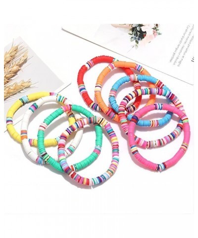 Rainbow Polymer Heishi Bracelets for Women Teen Girls Boho Vinyl Disc Clay Beaded Elastic Stackable Layering Bracelets Preppy...