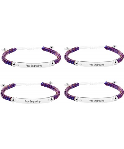 Handmade Purple Hemetite Custom Name Identity Bracelet for Women, Women's Purple Stone Personalized Name ID Bracelets for Bes...