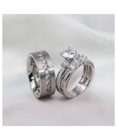 TWO RINGS Wedding Ring Sets His And Hers Promise Ring Couples Bridal Sets Women 925 Sterling Silver Heart Cz Man Titanium Wed...