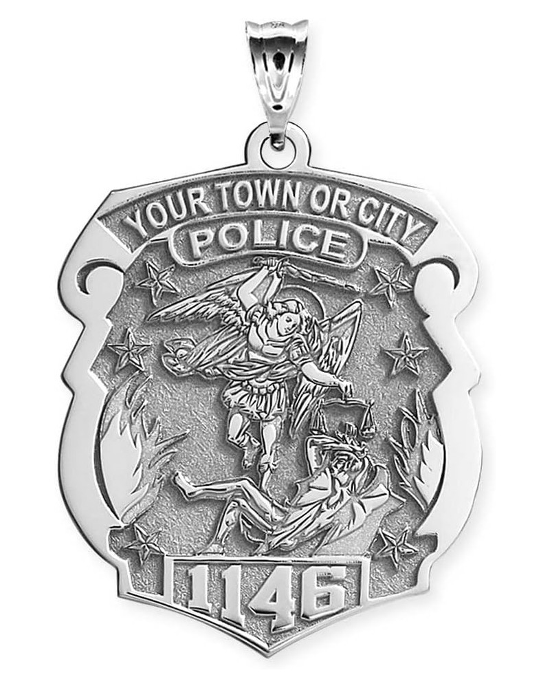 Saint Michael Personalized Police Badge with Department & Badge Number in Solid 10K Yellow Gold, 14k White Gold or Sterling S...