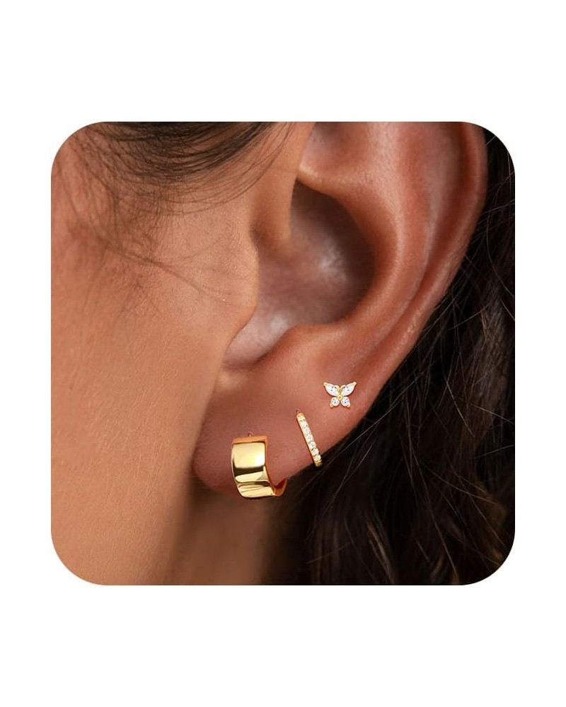 Gold Earrings for Women Trendy, Dainty Small Hoop Earrings Set Multiple Piercing Cute CZ Flower Huggie Stud Earring 14K Gold ...