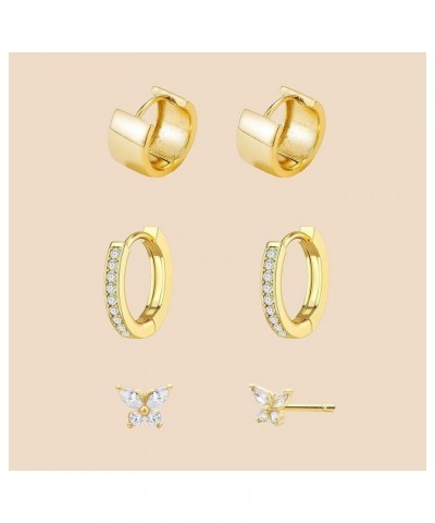 Gold Earrings for Women Trendy, Dainty Small Hoop Earrings Set Multiple Piercing Cute CZ Flower Huggie Stud Earring 14K Gold ...