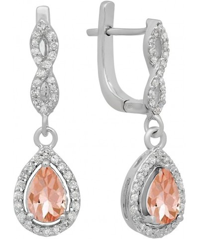 14K Each 7X5 MM Pear Gemstone & Round White Diamond Ladies Halo Teardrop Dangling Drop Earrings, White Gold Morganite $267.26...