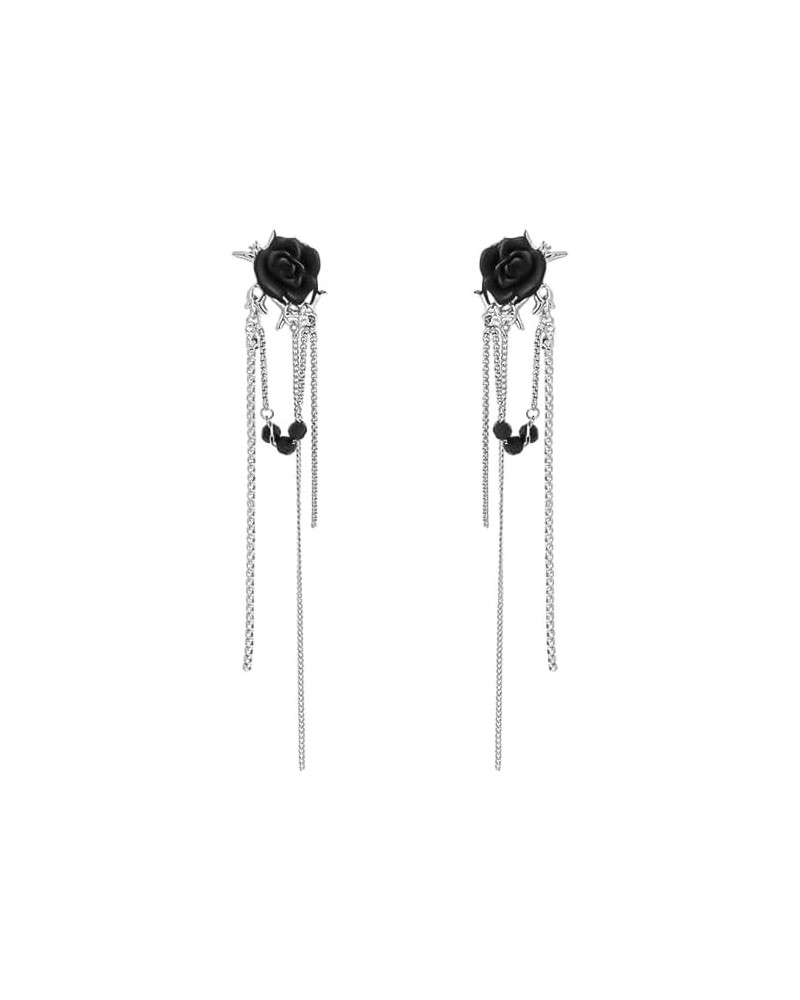 Gothic Hypoallergenic Earrings, Goth Black Rose Tassel Stud Earrings, Emo Punk Y2k Goth Accessories for Women $7.00 Earrings