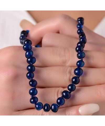 Amber Necklace for Women - HandMade Baltic Jewelry for Adult - 18 inch - 100% Genuine (Blue) Blue $16.51 Necklaces