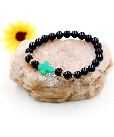 Black Agate Side Cross Bracelet Mustard Seed Charms, Personalized Letter A-Z Tiger's Eye Bangle Y944 Green Malachite Cross $8...