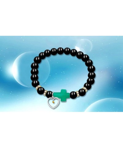 Black Agate Side Cross Bracelet Mustard Seed Charms, Personalized Letter A-Z Tiger's Eye Bangle Y944 Green Malachite Cross $8...