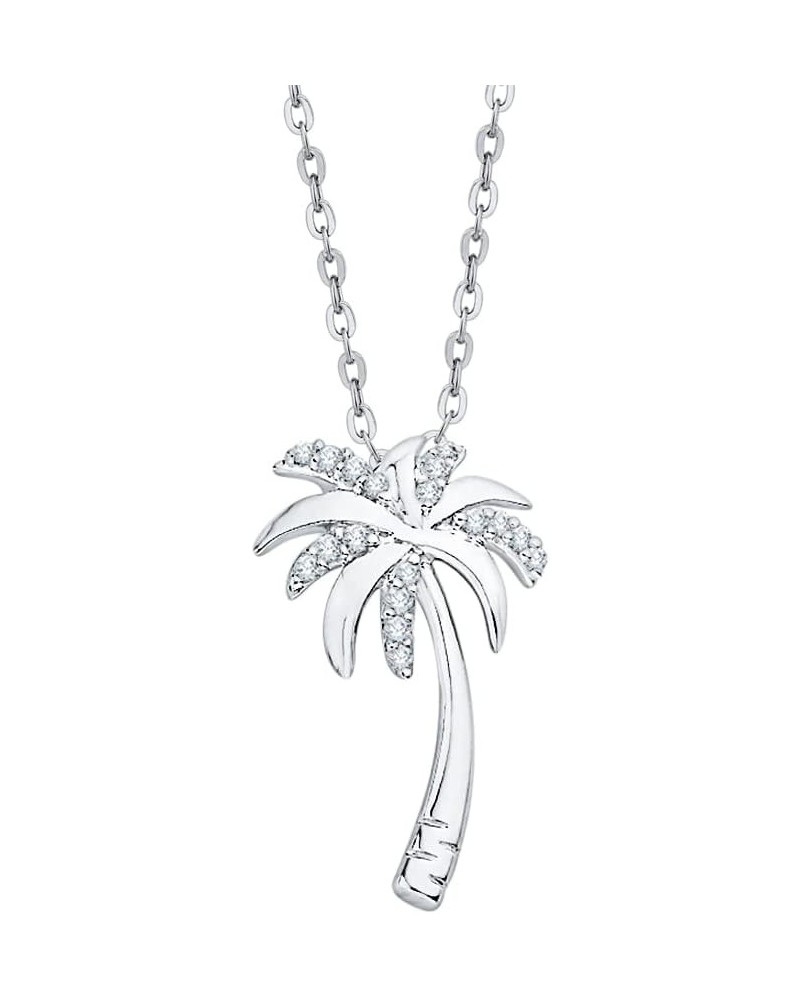 Gold or Sterling Silver Diamond Palm Tree Pendant Necklace (1/10 cttw, J-K, SI2-I1) White Gold 10k $42.00 Necklaces