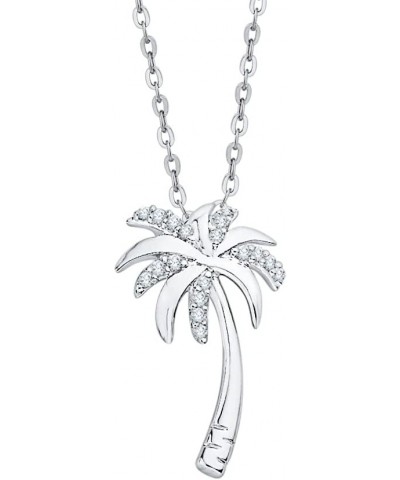 Gold or Sterling Silver Diamond Palm Tree Pendant Necklace (1/10 cttw, J-K, SI2-I1) White Gold 10k $42.00 Necklaces