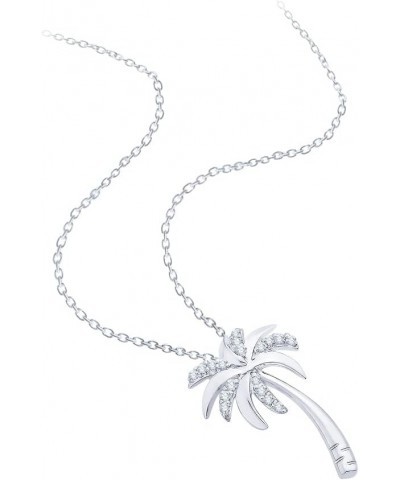 Gold or Sterling Silver Diamond Palm Tree Pendant Necklace (1/10 cttw, J-K, SI2-I1) White Gold 10k $42.00 Necklaces