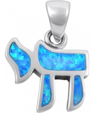 Small Hebrew Chai (Life) Jewish Necklace 925 Sterling Silver Created Blue Opal Pendant for Women $17.02 Necklaces