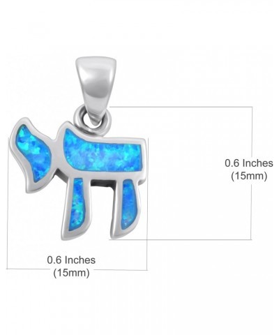 Small Hebrew Chai (Life) Jewish Necklace 925 Sterling Silver Created Blue Opal Pendant for Women $17.02 Necklaces